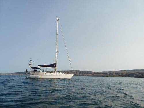 Our beloved Solla Sollew at anchor in the Channel Islands